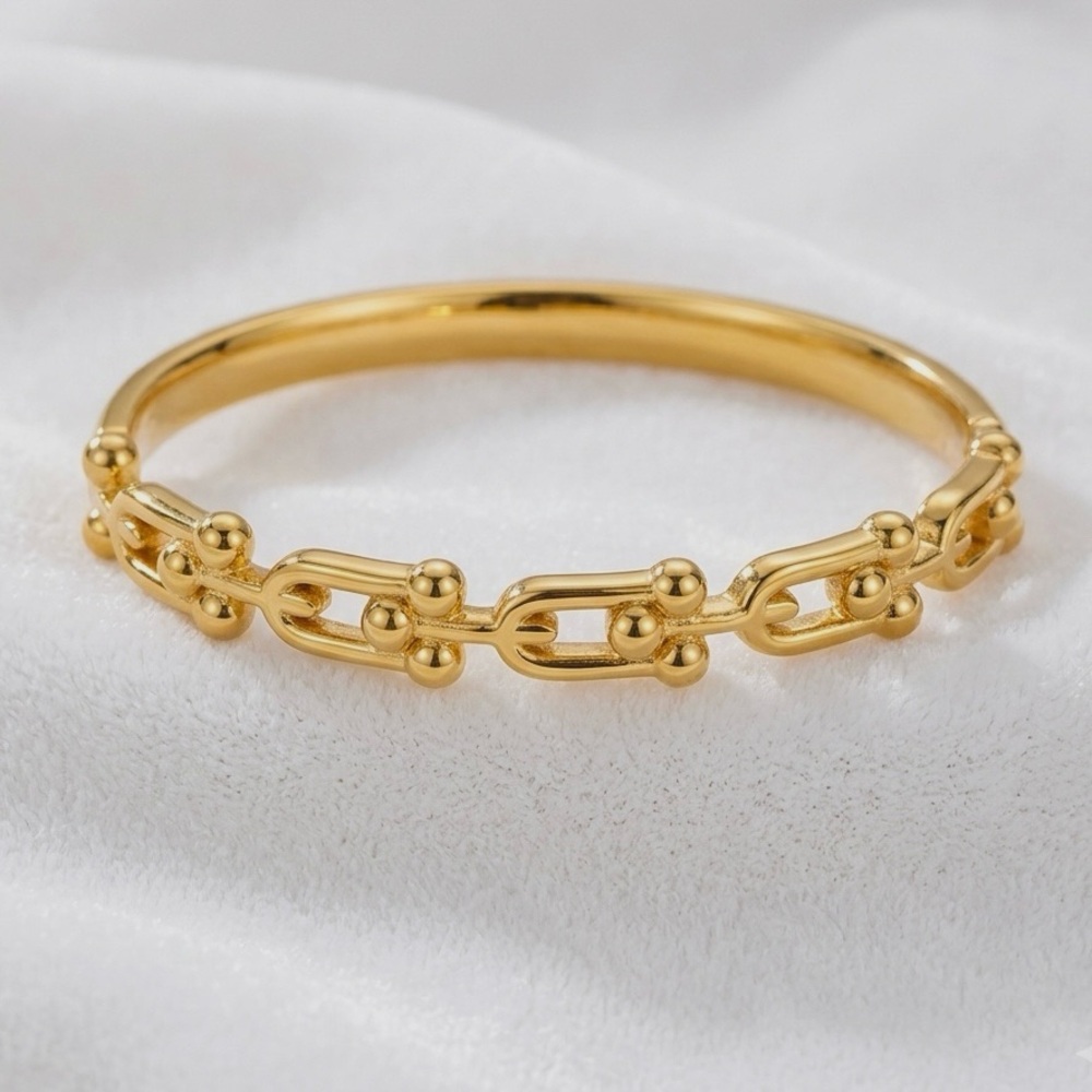 18K Gold Plated Stainless Steel U-Link Bangle Bracelet - Picture 5 of 9